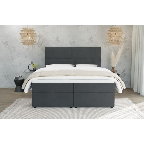 Tmavě šedá boxspring postel s úložným prostorem 200x200 cm Lola – Ropez-image-2