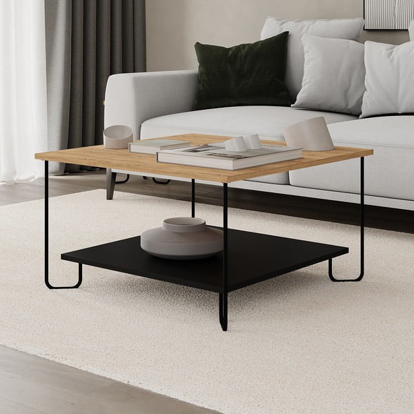 Konferenční stolek s deskou v dubovém dekoru v černo-přírodní barvě 80x80 cm Tonka – Marckeric-image-3