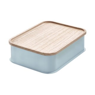 Šedý úložný box s víkem ze dřeva paulownia iDesign Eco, 21,3 x 30,2 cm