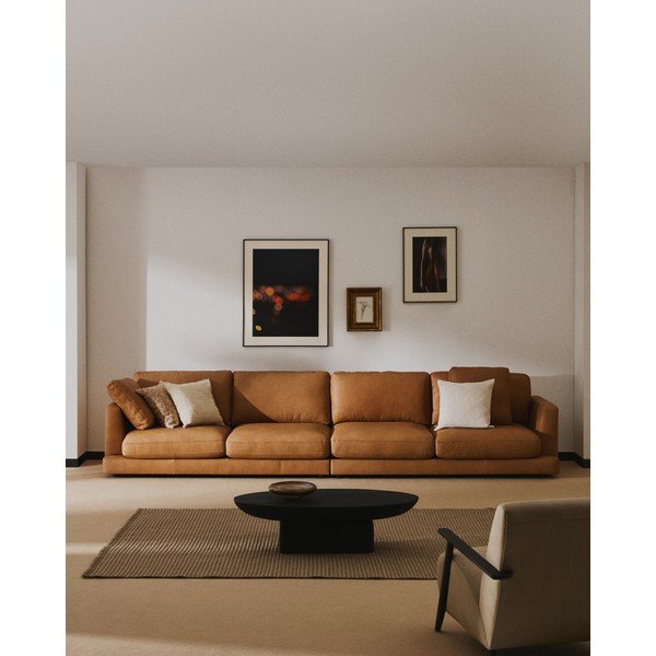 Hnědá kožená pohovka 390 cm Gala – Kave Home-image-1