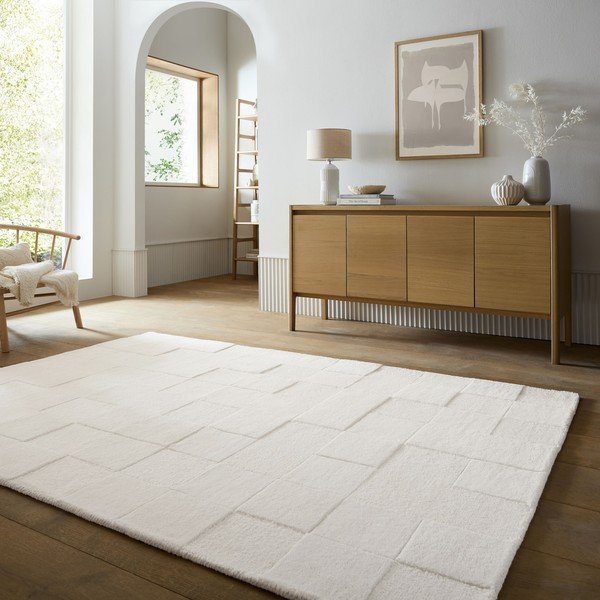Slonovinový ručně tkaný vlněný koberec 200x290 cm Checkerboard – Flair Rugs-image-1