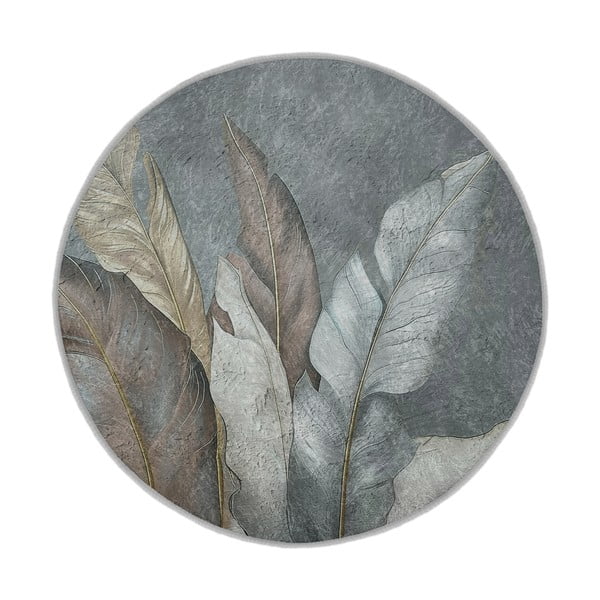 Zeleno-šedý pratelný kulatý koberec ø 120 cm Dusty Leaves – Mila Home