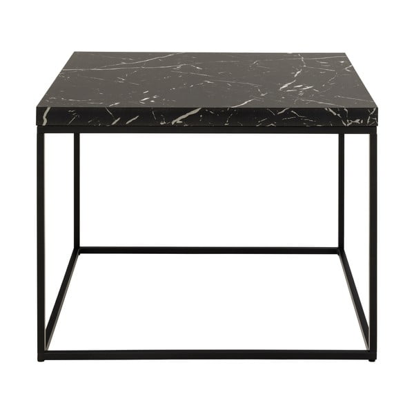 Černý konferenční stolek s deskou v dekoru mramoru 60x60 cm Barossa – Actona
