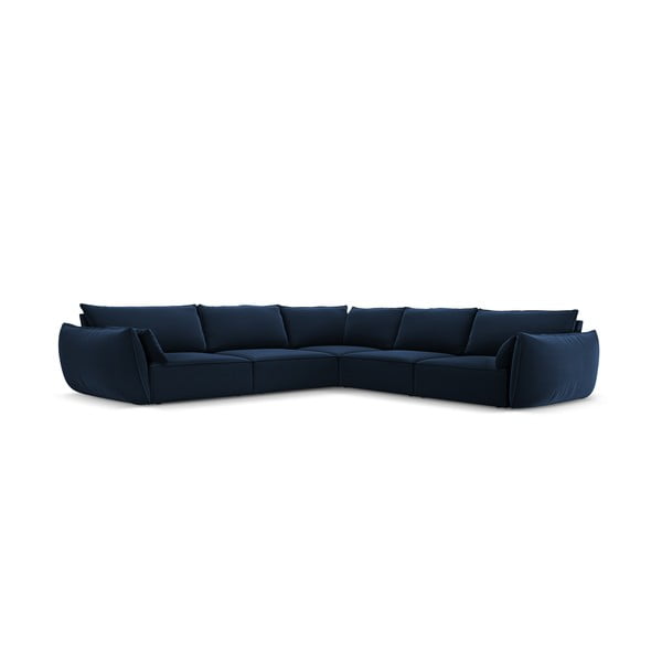 Tmavě modrá sametová rohová pohovka Vanda – Mazzini Sofas-image-2