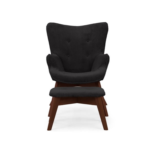 Černé manšestrové křeslo s podnožkou Niko – Ropez-image-3