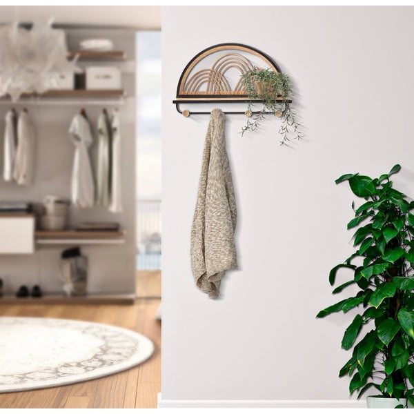 Kovový nástěnný věšák s poličkou v černo-přírodní barvě Oporto – Mauro Ferretti-image-1