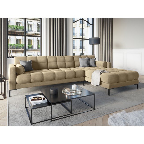 Béžová sametová rohová pohovka Cosmopolitan Design Bali, pravý roh-image-1