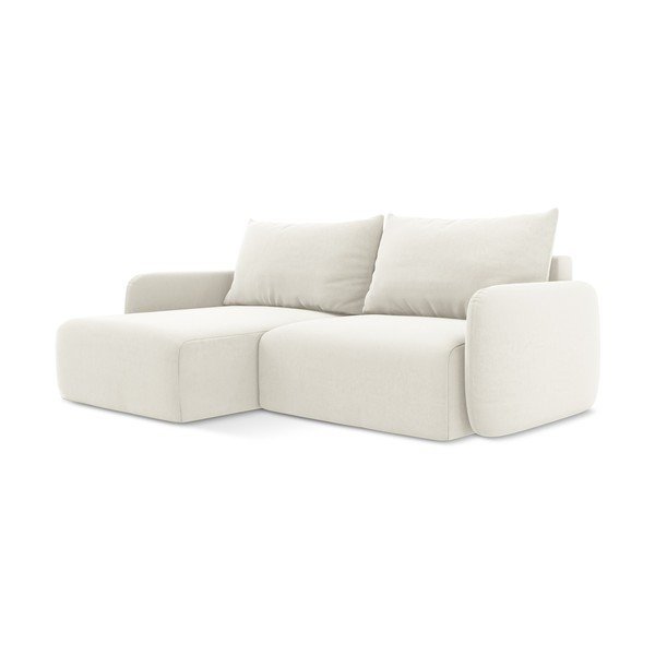 Krémová sametová rozkládací/s úložným prostorem rohová pohovka (levý roh/s lenoškou) Kalena – Makamii-image-2