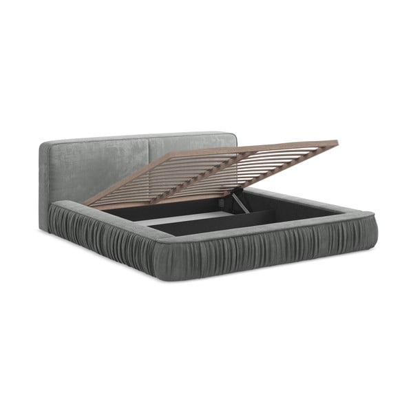 Šedá čalouněná dvoulůžková postel s úložným prostorem s roštem 160x200 cm Keoni – Makamii-image-4
