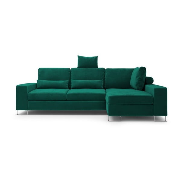 Lahvově zelená rozkládací rohová pohovka se sametovým potahem Windsor & Co Sofas Diane, pravý roh