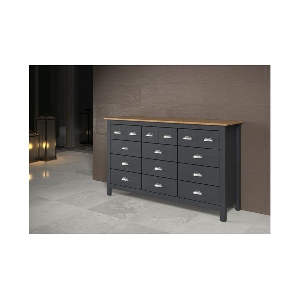 Antracitově šedá komoda z masivního borovicového dřeva se 12 zásuvkami Marckeric Jade-image-4