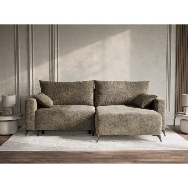 Hnědá žinylková rozkládací/s úložným prostorem rohová pohovka (pravý roh/s lenoškou) Leon – Maison de Rêve-image-1