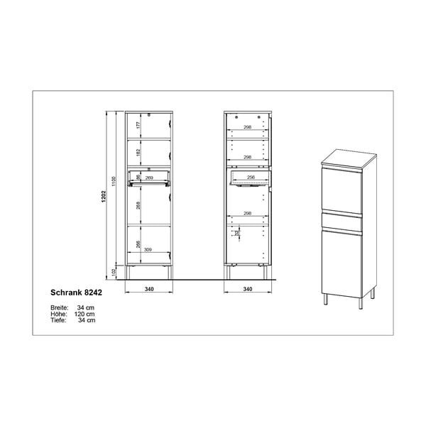 Tmavě šedá vysoká koupelnová skříňka v dekoru dubu 34x120 cm Salinas - Germania-image-3