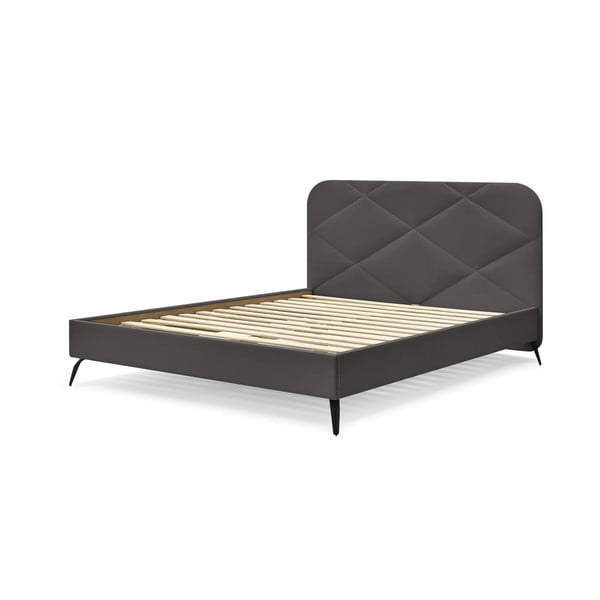 Tmavě šedá čalouněná dvoulůžková postel s roštem 140x190 cm Prune – Bobochic Paris-image-4
