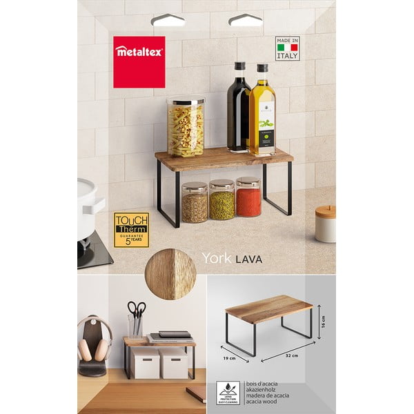 Dřevěná přídavná polička v matně černo-přírodní barvě 32x19 cm York – Metaltex-image-3