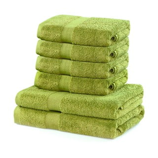 Set 2 bavlněných limetkově zelených osušek a 4 ručníků DecoKing Marina