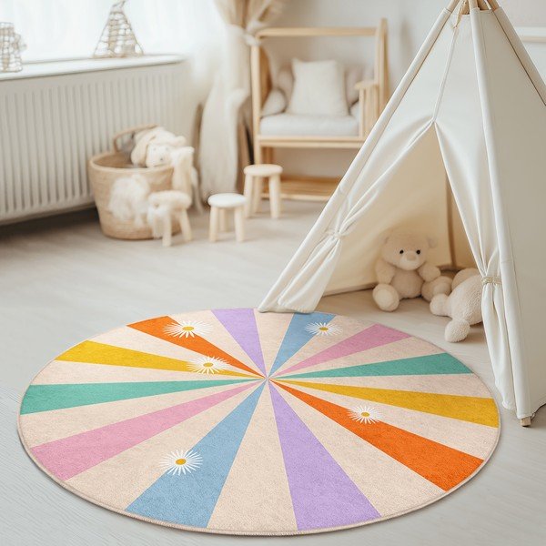 Pratelný dětský koberec ø100 cm Rainbow Daisy – Mila Home-image-2