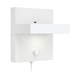 Bílá nástěnná lampa s poličkou a USB nabíjecí stanicí Markslöjd Kubik