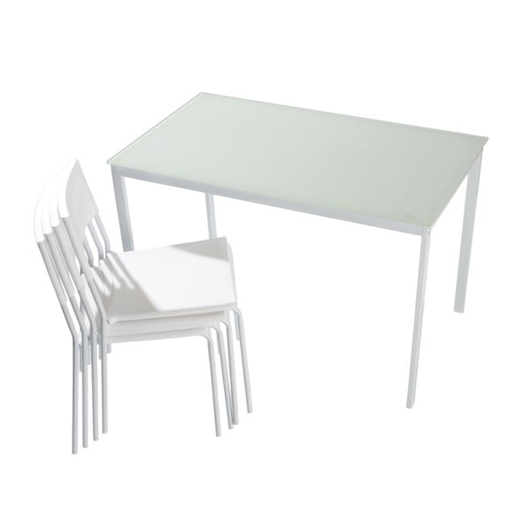 Set bílého jídelního stolu a 4 židlí Pondecor Juanito