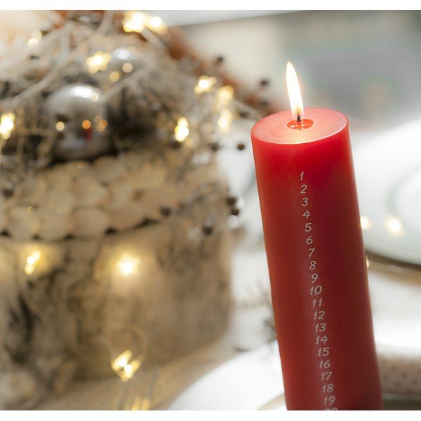 Červená adventní svíčka s čísly Unipar, doba hoření 70 h-image-1