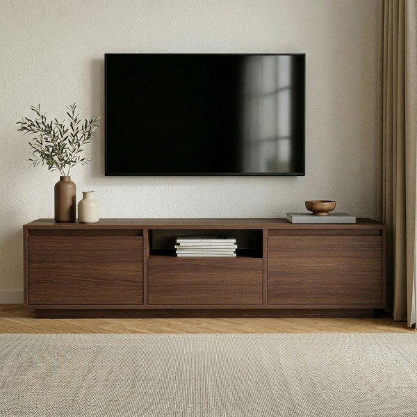 TV stolek v dekoru ořechu v tmavě přírodní barvě 160x42x30 cm Sentinel – Kalune Design-image-2