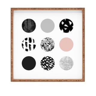 Dřevěný dekorativní servírovací tác Les Cercles, 40 x 40 cm