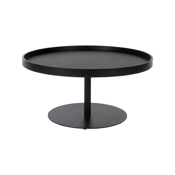 Černý kulatý konferenční stolek s deskou v dubovém dekoru ø 70 cm Yuri L – White Label