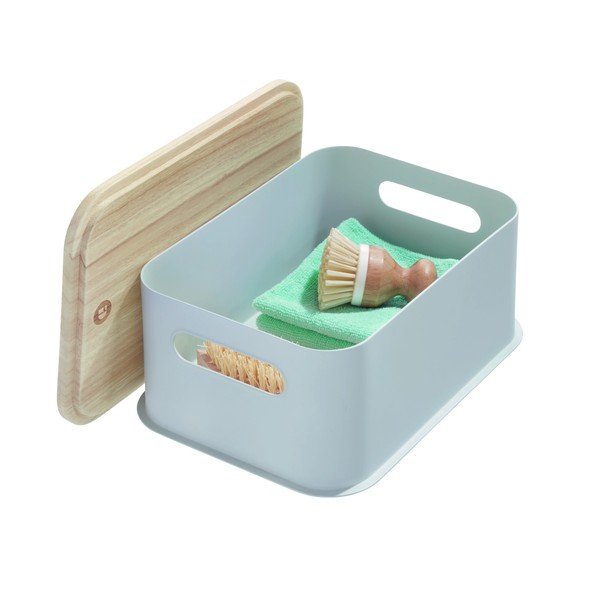 Šedý úložný box s víkem ze dřeva paulownia iDesign Eco Handled, 21,3 x 30,2 cm-image-2