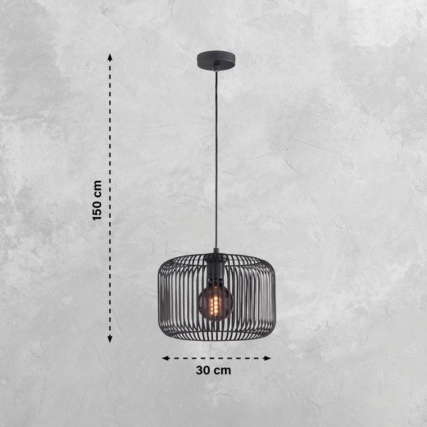 Černé závěsné svítidlo s kovovým stínidlem ø 30 cm Cage – Fischer & Honsel-image-2