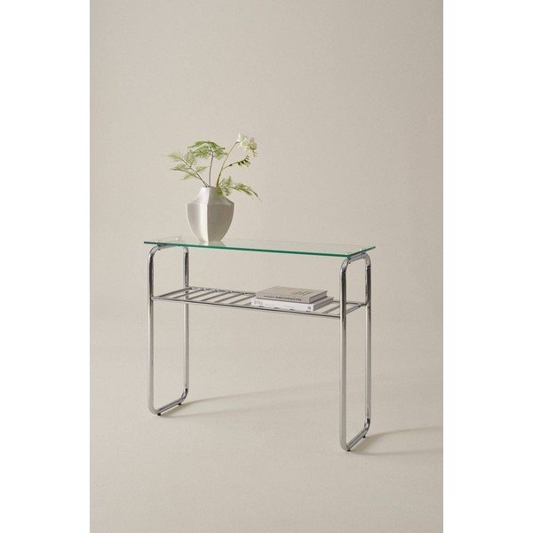 Konzolový stolek se skleněnou deskou v leskle stříbrné barvě 32x100 cm Walle – Jotex-image-1