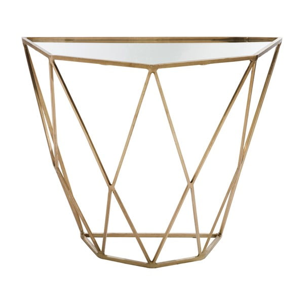 Zlatý konzolový stolek se zrcadlovou deskou J-Line Geometry