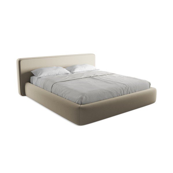 Béžová čalouněná dvoulůžková postel s úložným prostorem s roštem 180x200 cm Kiana – Makamii-image-2