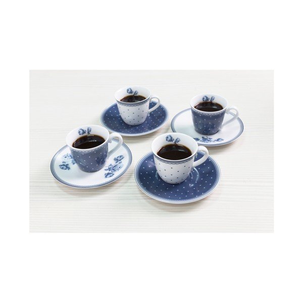 Sada 4 porcelánových hrnků na espresso s podšálky Creative Tops Vintage Indigo-image-3