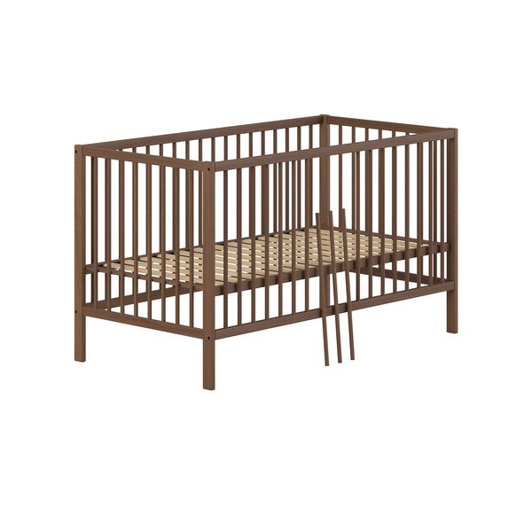 Hnědá postýlka z bukového dřeva s odnímatelným bokem/s nastavitelnou výškou 70x140 cm Dino – Vipack-image-2