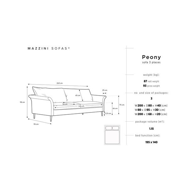 Světle hnědá 3místná rozkládací pohovka s úložným prostorem Mazzini Sofas Peony-image-1