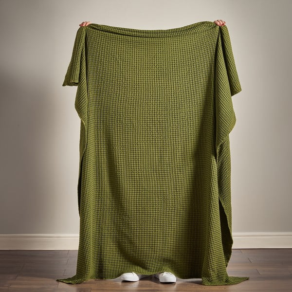 Zelená bavlněná deka 150x200 cm Jaipur Chunky Waffle – Pineapple Elephant-image-2