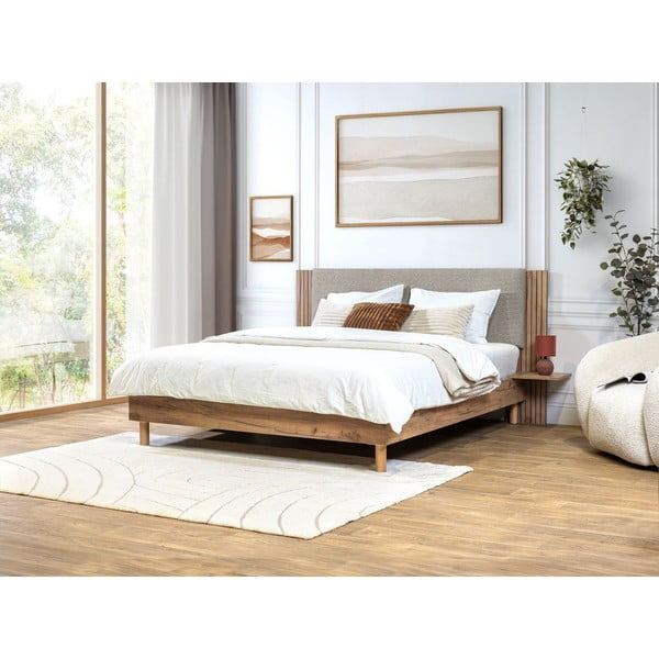 Světle šedá dvoulůžková postel s roštem 140x190 cm Lior – Bobochic Paris-image-1