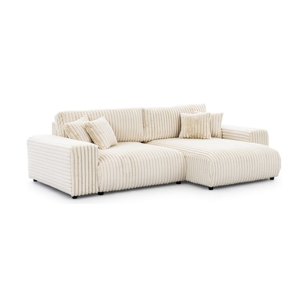 Krémová manšestrová rozkládací/s úložným prostorem rohová pohovka (pravý roh) Sarina – Ropez