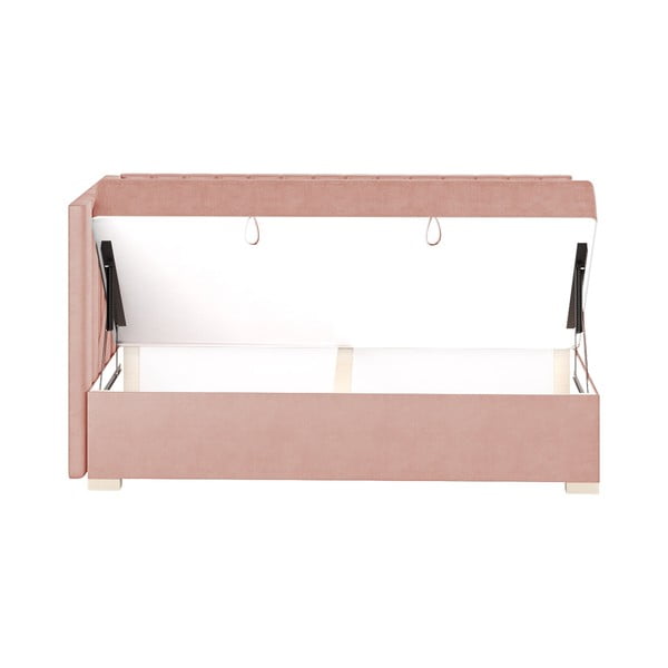 Růžová rohová dětská postel s úložným prostorem s matrací 90x200 cm Snugi – Ghado-image-4
