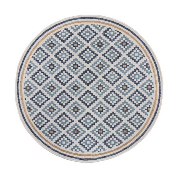 Žluto-modrý kulatý vnitřní a venkovní koberec ø 160 cm Zia Trellis – Flair Rugs