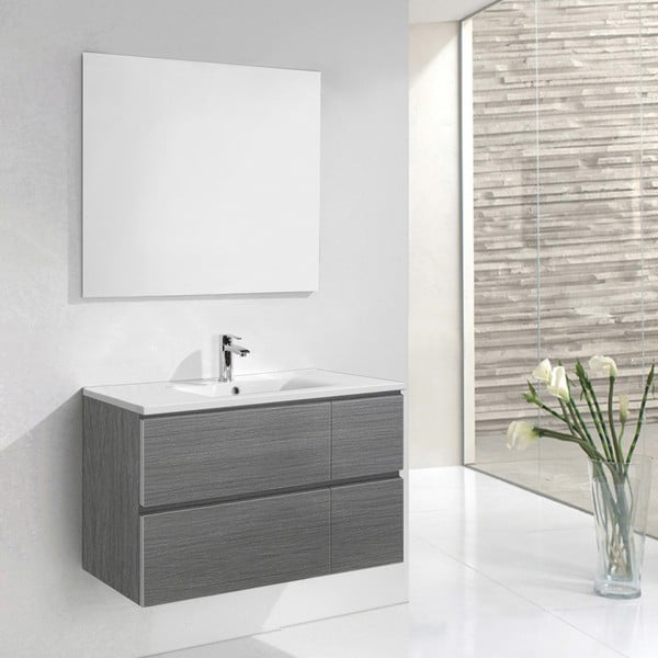 Koupelnová skříňka s umyvadlem a zrcadlem Monza, odstín šedé, 120 cm