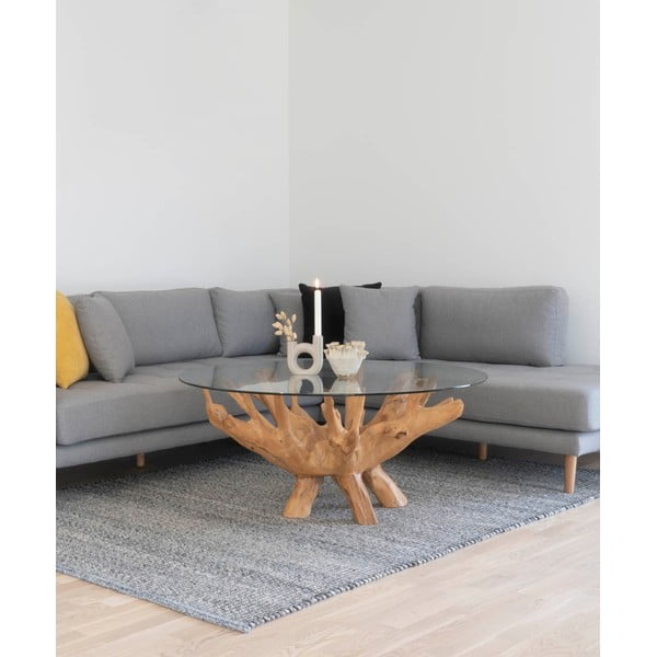 Kulatý konferenční stolek v přírodní barvě se skleněnou deskou ø 110 cm Amazonas – House Nordic-image-1