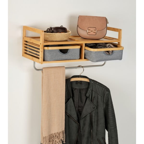 Bambusový nástěnný věšák s poličkou v šedo-přírodní barvě Bahari – Wenko-image-4