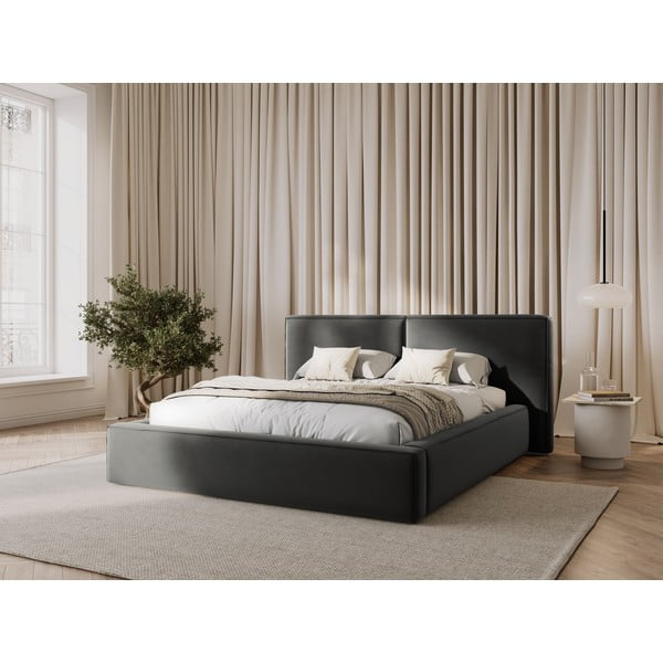 Šedá sametová čalouněná dvoulůžková postel s úložným prostorem s roštem 200x200 cm Arendal – Cosmopolitan Design-image-1