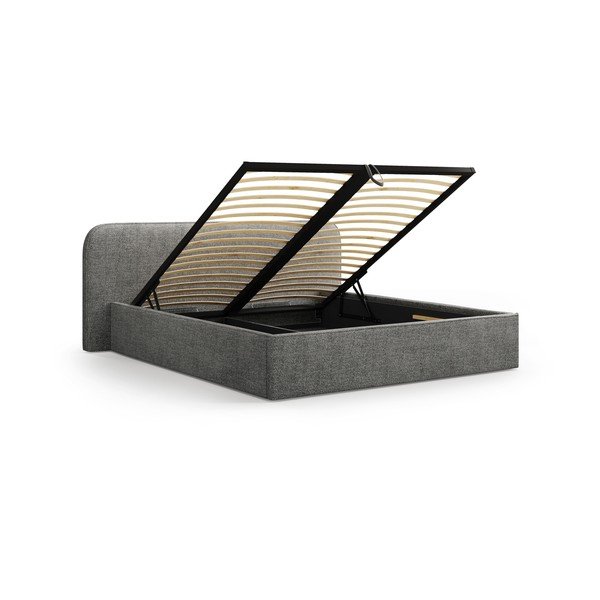 Tmavě šedá čalouněná dvoulůžková postel s úložným prostorem s roštem 160x200 cm Elizabeth – Micadoni -image-2