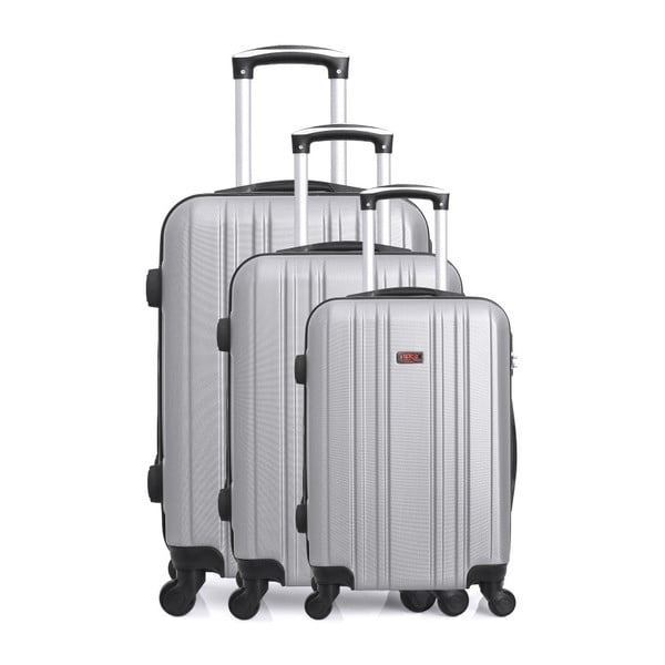Sada 3 cestovních kufrů ve stříbrné barvě na kolečkách Hero Seattle