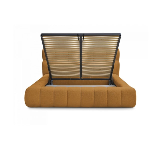 Čalouněná dvoulůžková postel v hořčicové barvě s úložným prostorem s roštem 160x200 cm Mont Blanc – Bobochic Paris-image-3