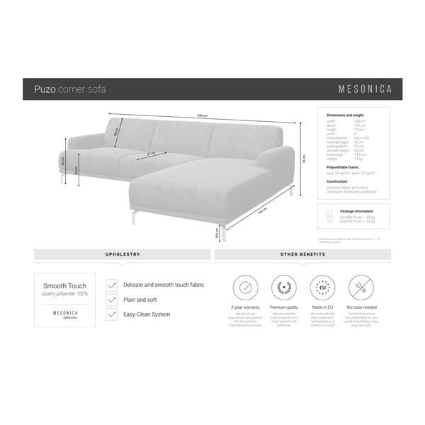 Světle šedá rohová pohovka MESONICA Puzo, pravý roh-image-4