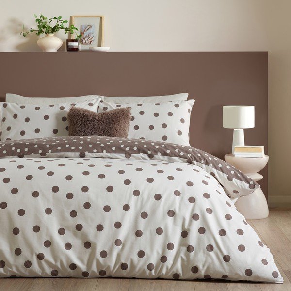 Bílé/tmavě hnědé povlečení na dvoulůžko 200x200 cm Polka Dot – Catherine Lansfield-image-3