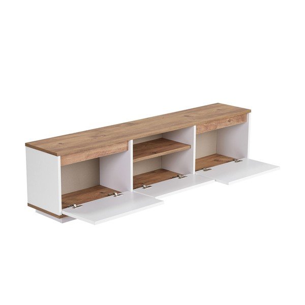Bílý/v přírodní barvě TV stolek v dekoru borovice 160x42x30 cm Sentinel – Kalune Design-image-4